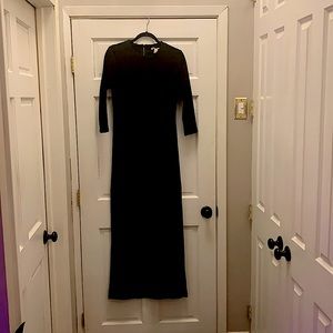 Long Black Cotton Ribbed Dress